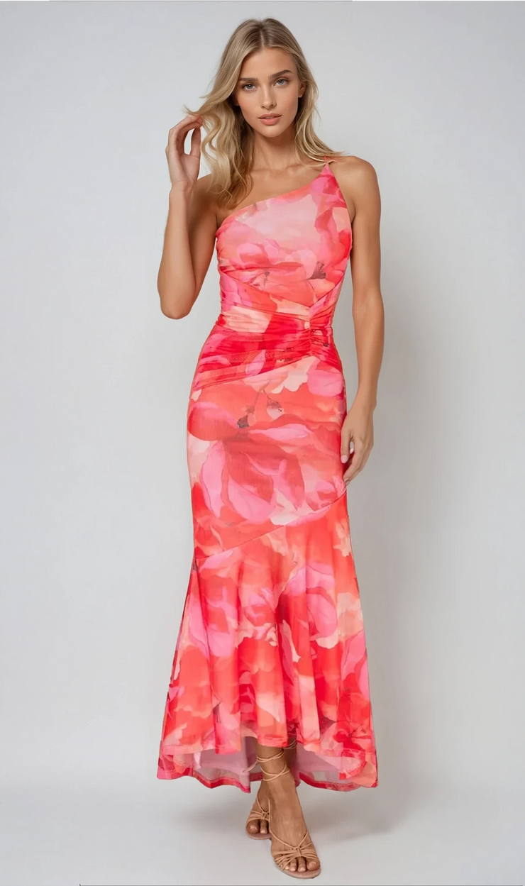 Aurora Floral Maxi Dress | Elegant One-Shoulder Gown