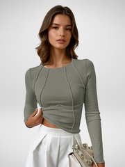 Eva Seam Detail Long Sleeve | Fitted Ribbed Top