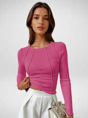 Eva Seam Detail Long Sleeve | Fitted Ribbed Top