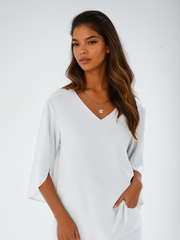 Bella Flowy Blouse | Elegant V-Neck 3/4 Sleeve Top