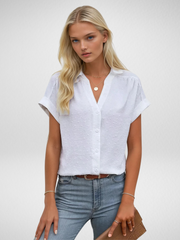 Bella Relaxed Fit Button-Up | Lightweight Short Sleeve Blouse