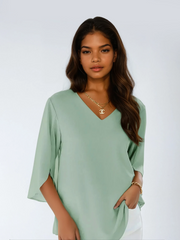 Bella Flowy Blouse | Elegant V-Neck 3/4 Sleeve Top