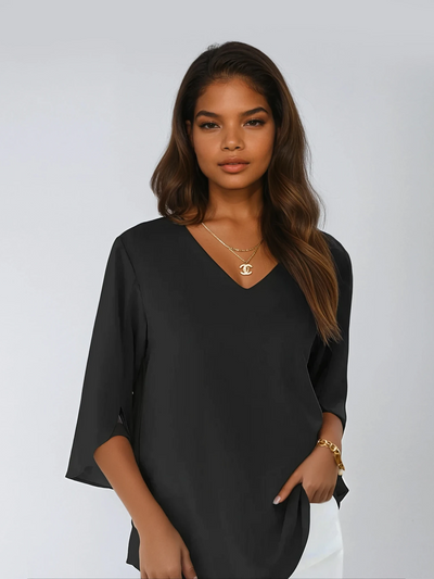 Bella Flowy Blouse | Elegant V-Neck 3/4 Sleeve Top