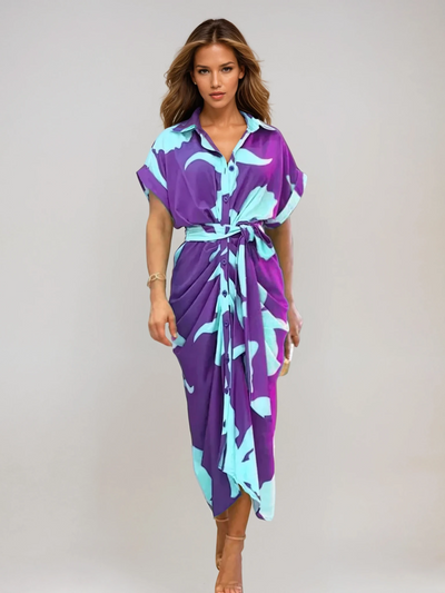 Sienna Abstract Print Midi Dress | Chic Button-Up Style