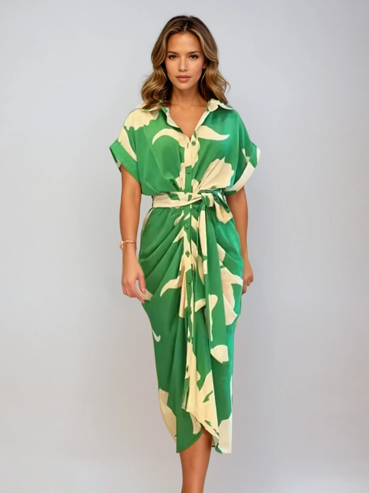 Sienna Abstract Print Midi Dress | Chic Button-Up Style
