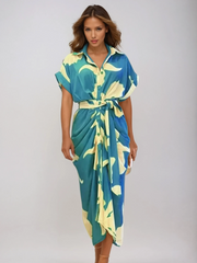 Sienna Abstract Print Midi Dress | Chic Button-Up Style