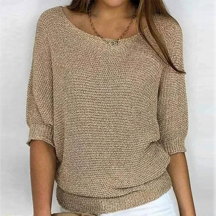 Amelia Relaxed Knit Top | Off-Shoulder Lightweight Jumper
