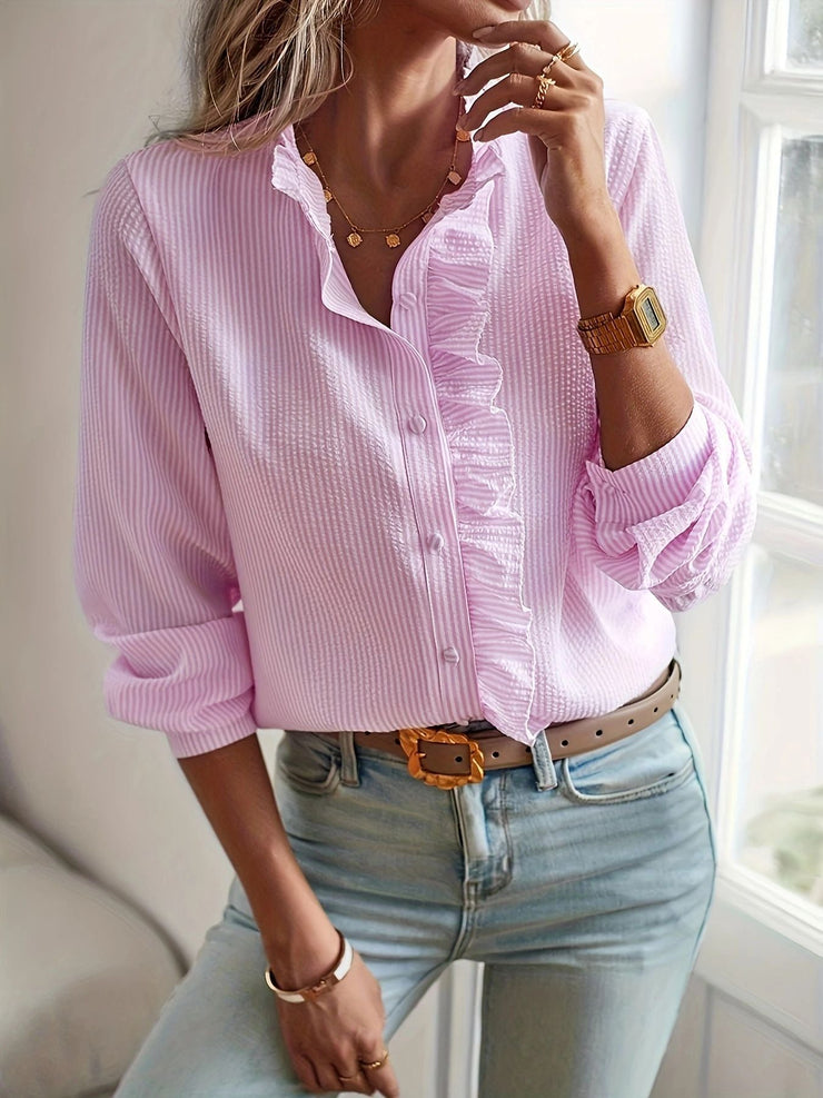Evie Ruffle Blouse | Feminine frill button-up top