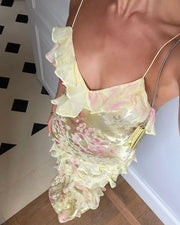 Aurora Ruffle Gown | Pastel floral formal dress