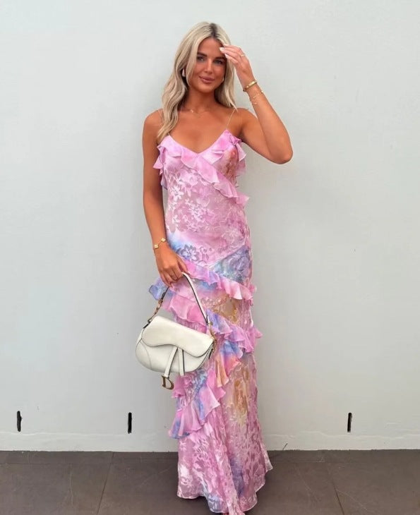 Aurora Ruffle Gown | Pastel floral formal dress