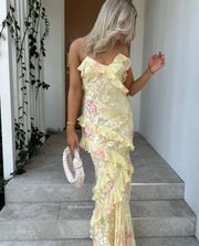 Aurora Ruffle Gown | Pastel floral formal dress
