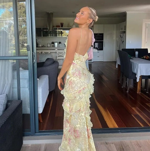 Aurora Ruffle Gown | Pastel floral formal dress