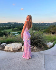 Aurora Ruffle Gown | Pastel floral formal dress