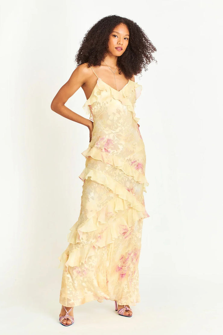 Aurora Ruffle Gown | Pastel floral formal dress