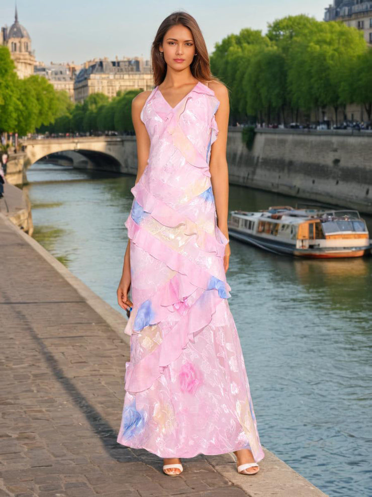 Aurora Ruffle Gown | Pastel floral formal dress