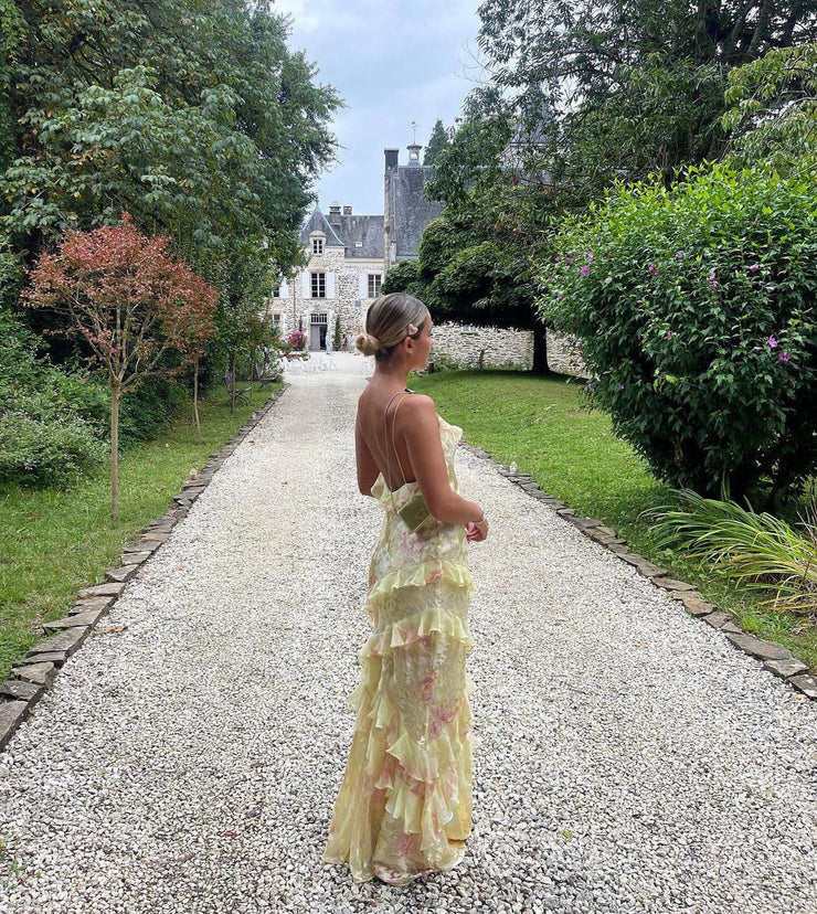 Aurora Ruffle Gown | Pastel floral formal dress