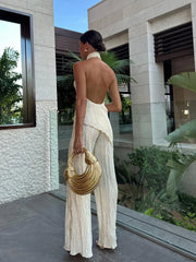 Noosa Luxe Halter Set | Backless wide leg evening outfit