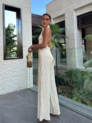 Noosa Luxe Halter Set | Backless wide leg evening outfit