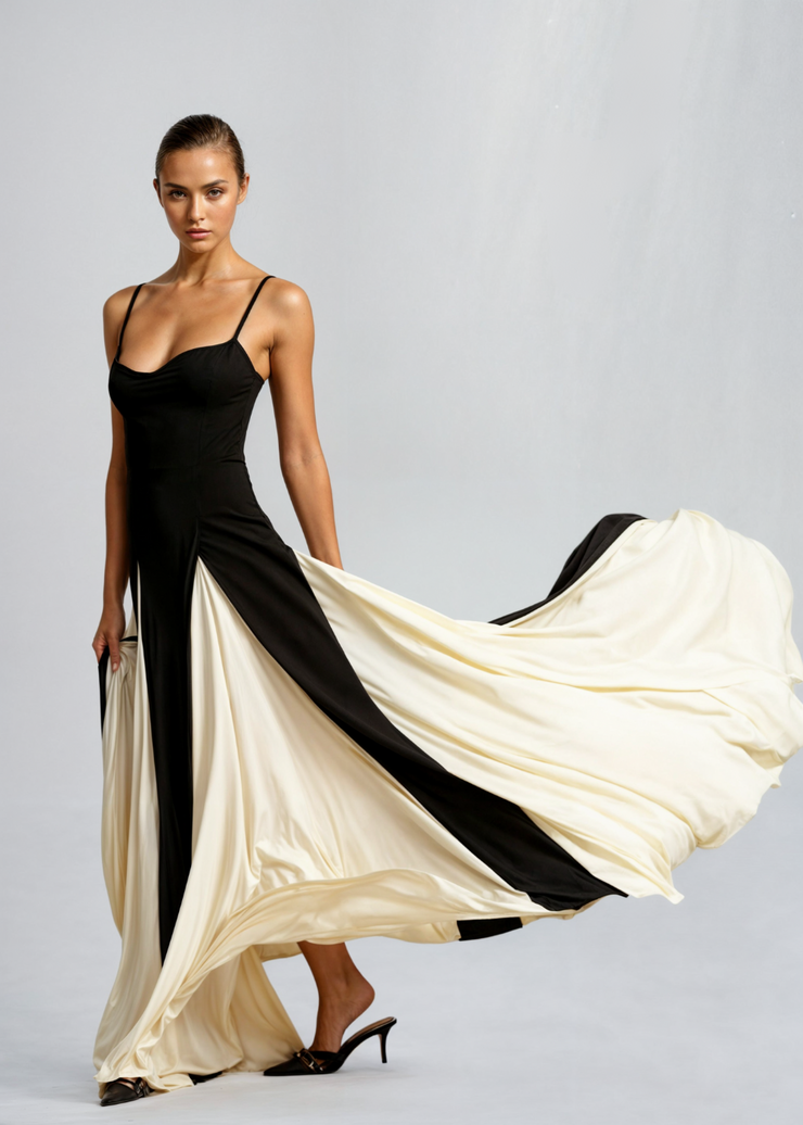 Vienna Contrast Gown | Black and ivory formal dress