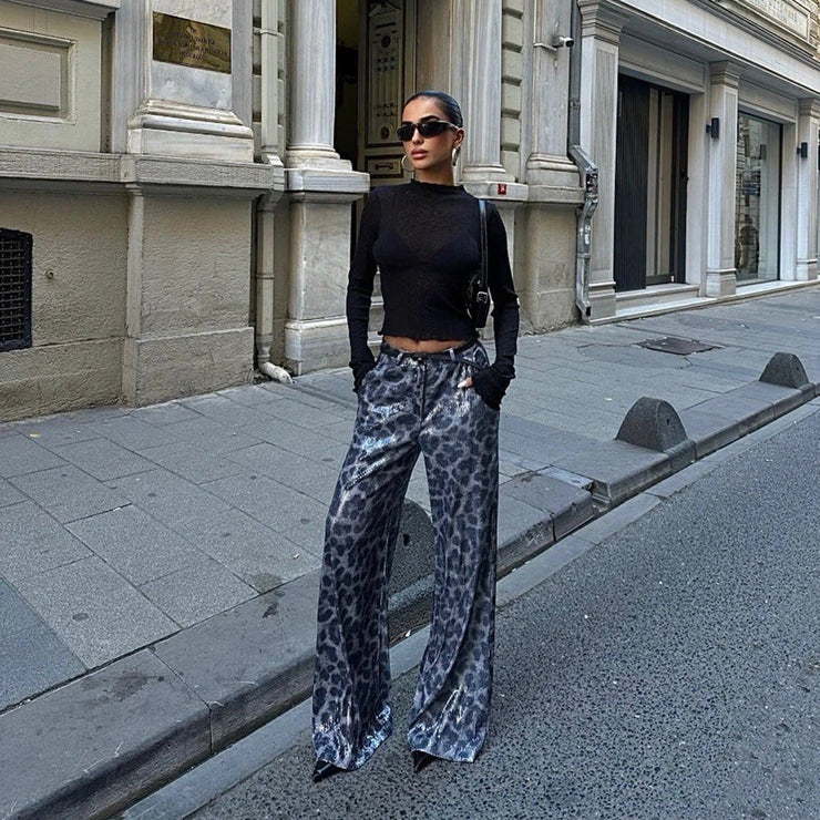 Zara Luxe Flares | Statement leopard wide-leg pants