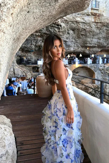 Isla Bloom | Blue floral ruffle maxi dress