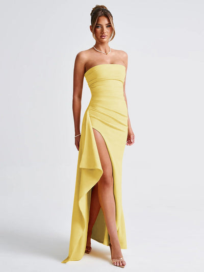 Celeste Strapless Gown | Elegant silhouette with a daring split