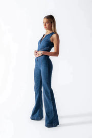 Harlow Denim | Heart cut-out flared jumpsuit