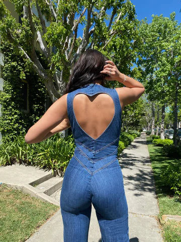 Harlow Denim | Heart cut-out flared jumpsuit