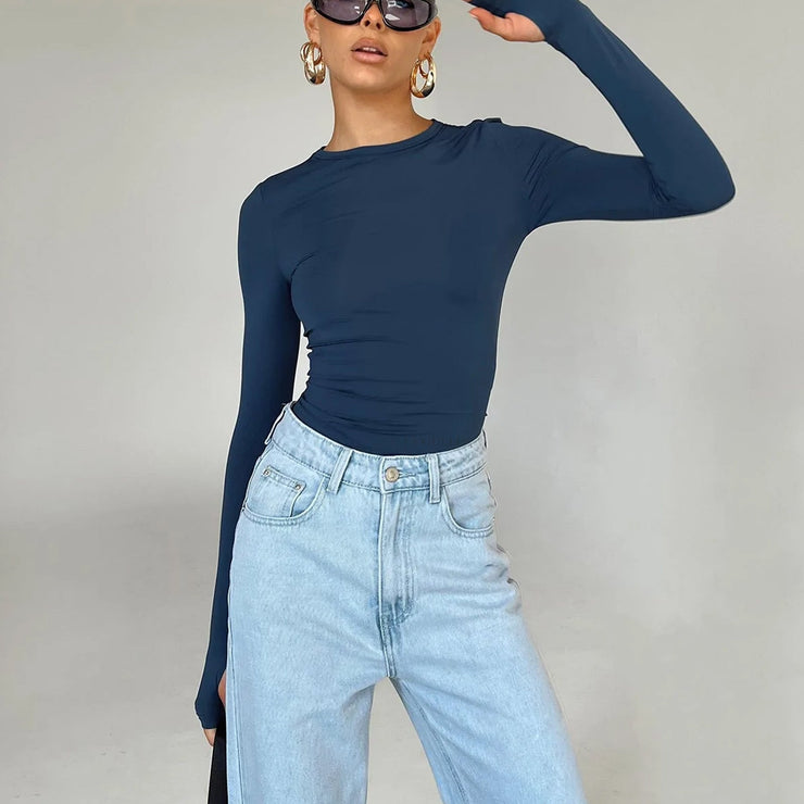 Elora Fitted Long Sleeve Top | Basic stretch top women