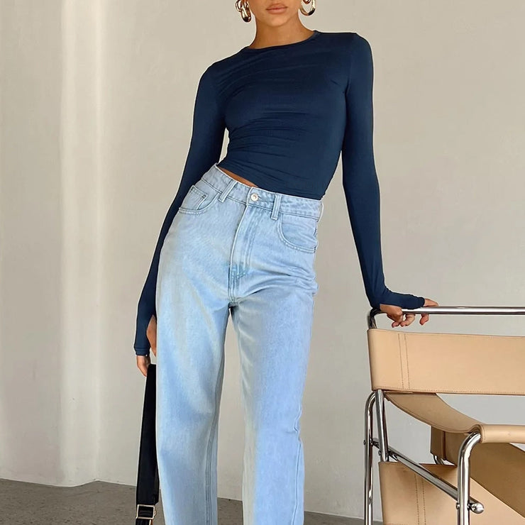 Elora Fitted Long Sleeve Top | Basic stretch top women