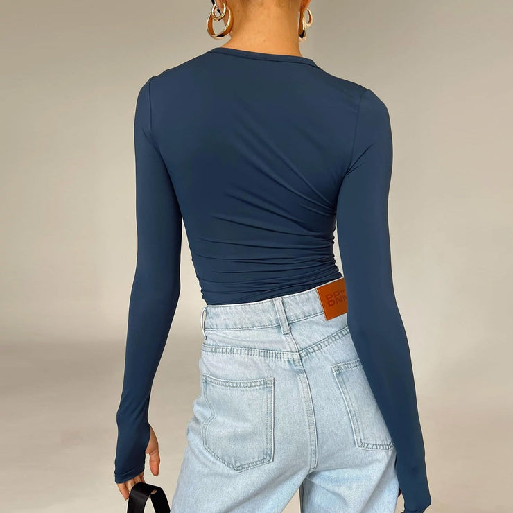 Elora Fitted Long Sleeve Top | Basic stretch top women