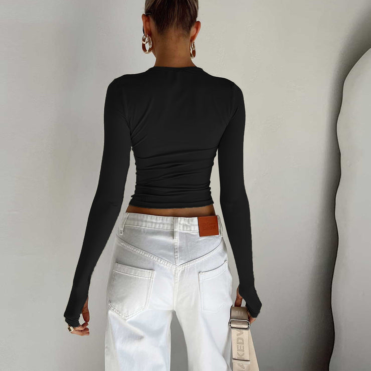 Elora Fitted Long Sleeve Top | Basic stretch top women