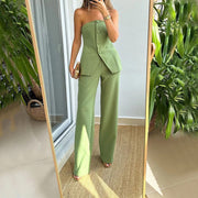 Mila Strapless Set | Chic wide-leg suit look