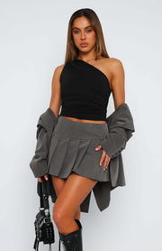One Shoulder Ruched Crop Top