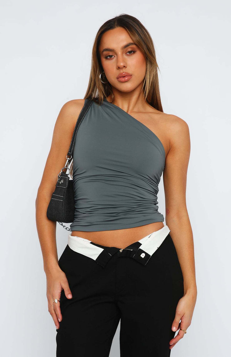 One Shoulder Ruched Crop Top