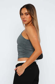One Shoulder Ruched Crop Top