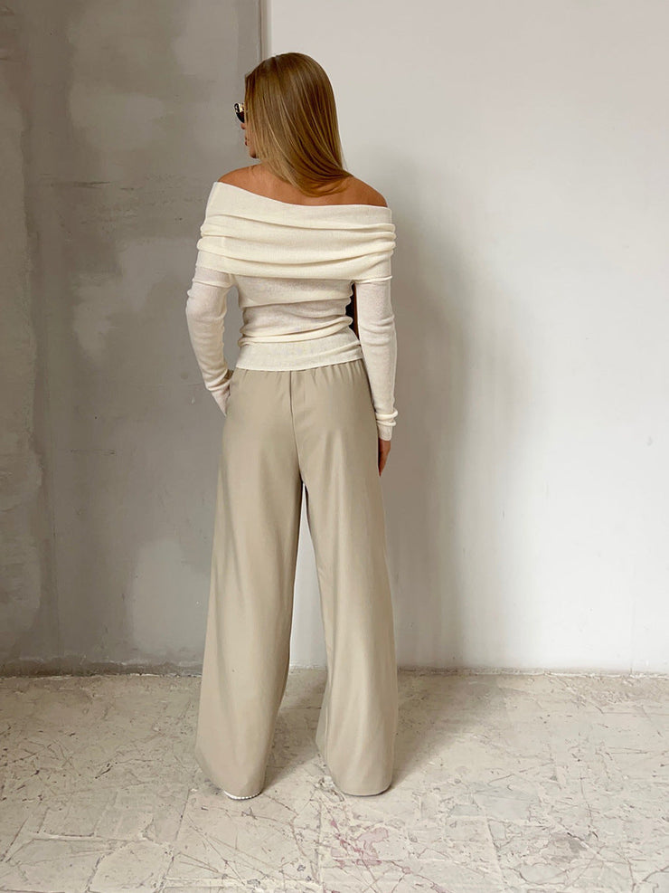 Sienna Off Shoulder Knit Top | Elegant ribbed long sleeve