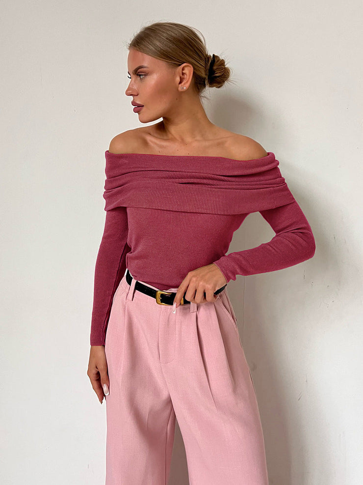 Sienna Off Shoulder Knit Top | Elegant ribbed long sleeve