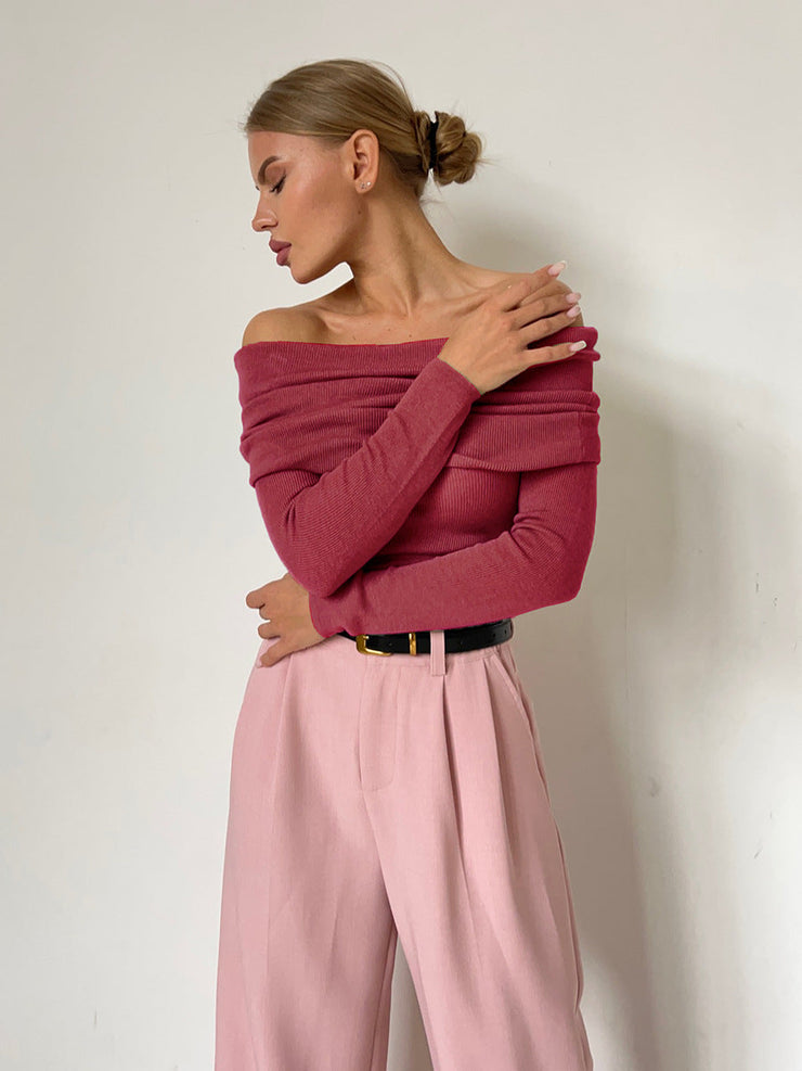 Sienna Off Shoulder Knit Top | Elegant ribbed long sleeve