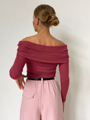 Sienna Off Shoulder Knit Top | Elegant ribbed long sleeve