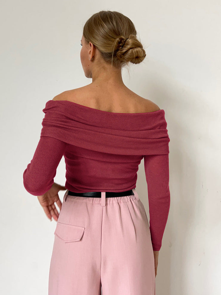 Sienna Off Shoulder Knit Top | Elegant ribbed long sleeve