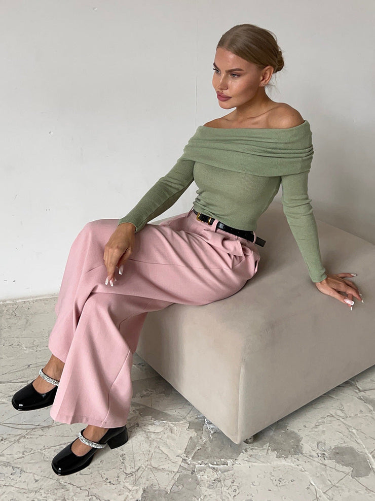 Sienna Off Shoulder Knit Top | Elegant ribbed long sleeve
