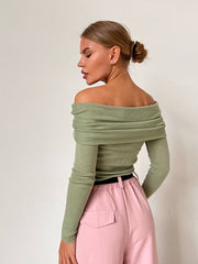 Sienna Off Shoulder Knit Top | Elegant ribbed long sleeve