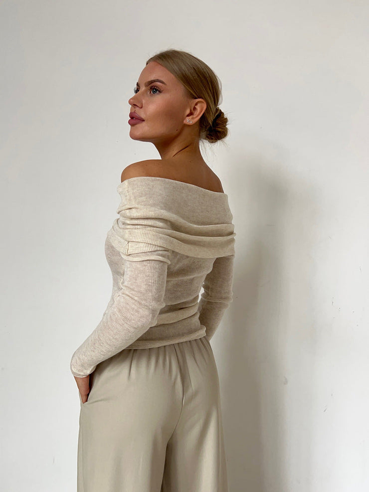 Sienna Off Shoulder Knit Top | Elegant ribbed long sleeve