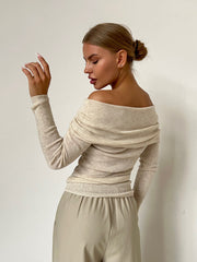 Sienna Off Shoulder Knit Top | Elegant ribbed long sleeve
