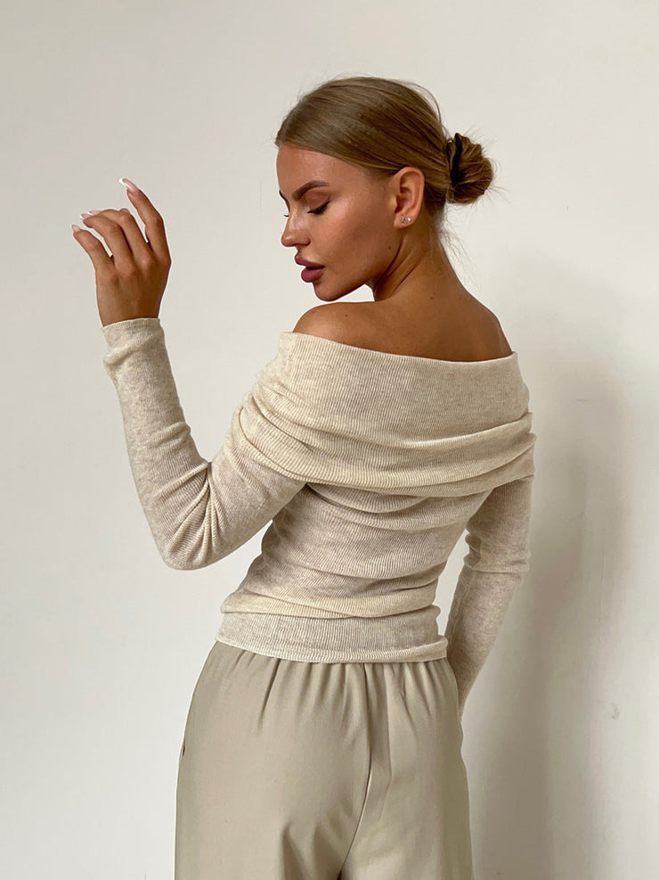 Sienna Off Shoulder Knit Top | Elegant ribbed long sleeve