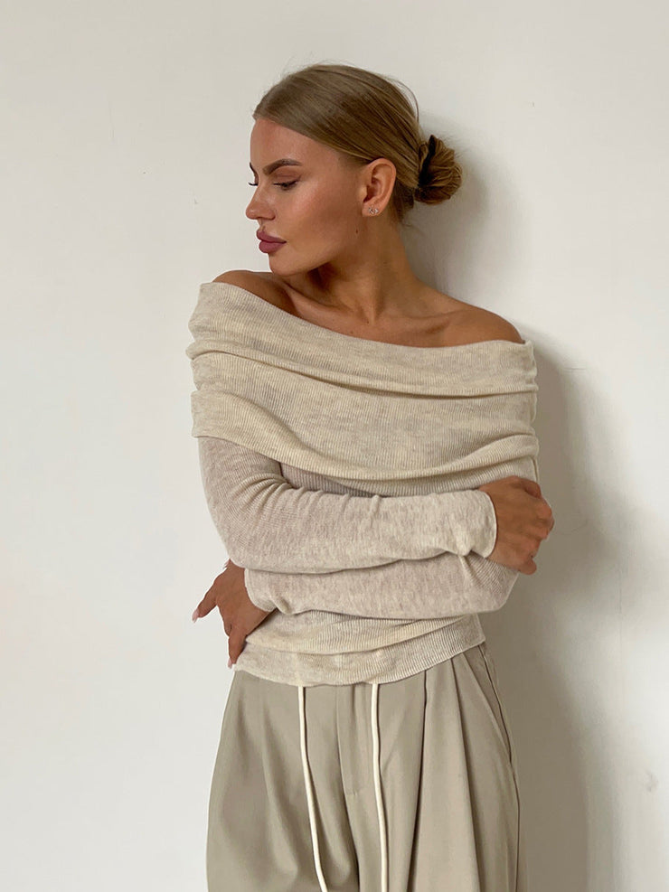 Sienna Off Shoulder Knit Top | Elegant ribbed long sleeve