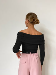 Sienna Off Shoulder Knit Top | Elegant ribbed long sleeve