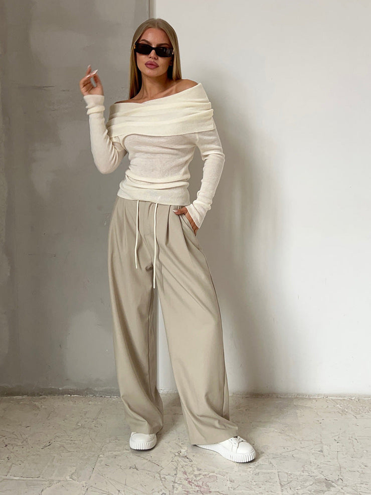 Sienna Off Shoulder Knit Top | Elegant ribbed long sleeve