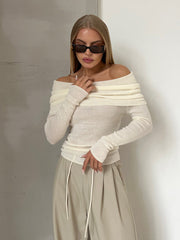 Sienna Off Shoulder Knit Top | Elegant ribbed long sleeve